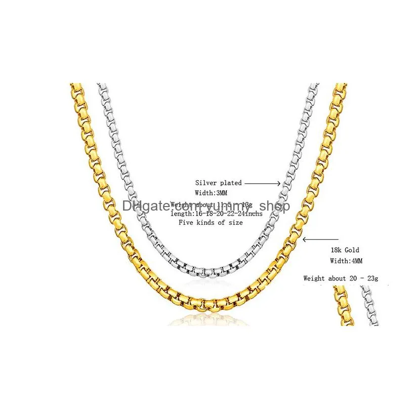 18k gold plated box chains and 925 sterling silver choker necklaces for women men s fashion jewelry 16 18 20 22 24 inches