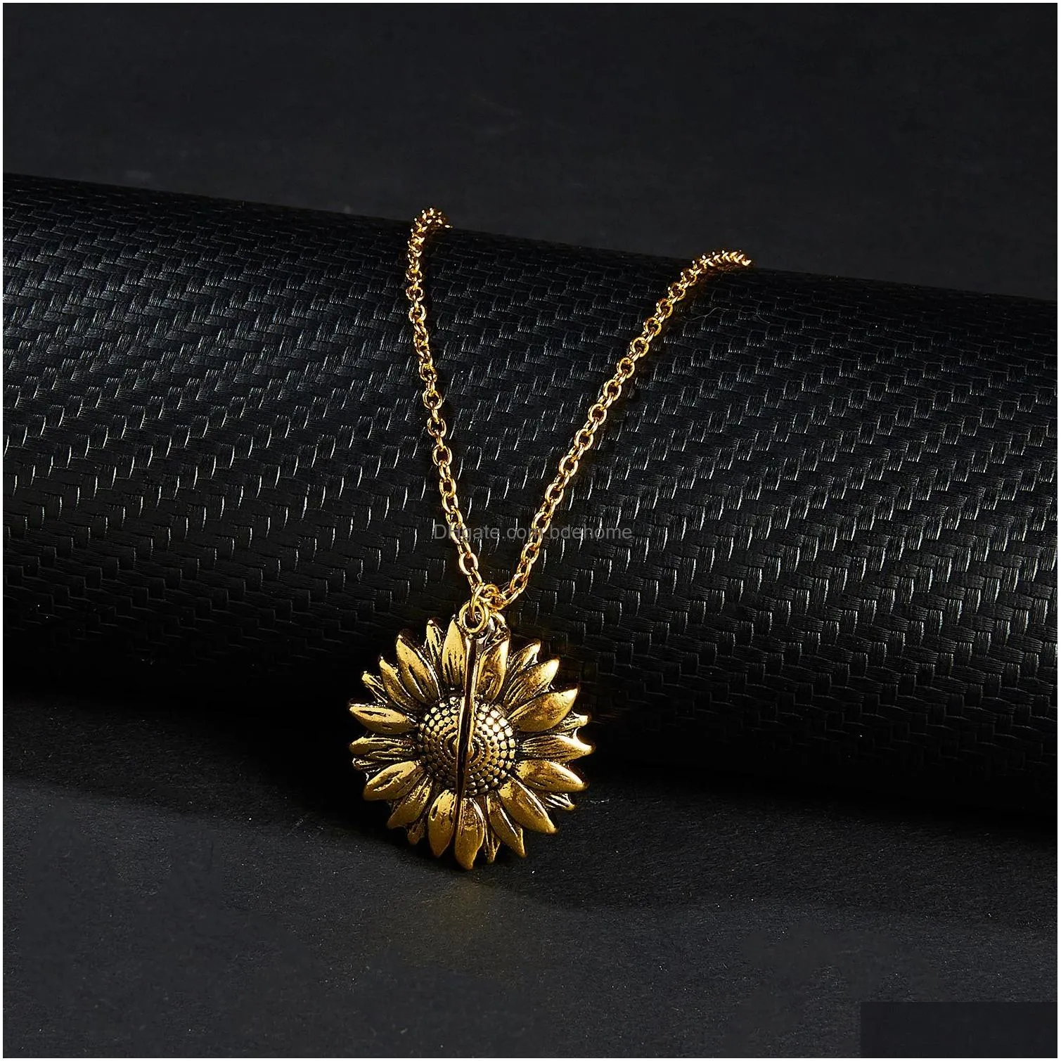 you are my sunshine sunflower necklaces for women gold open locket pendant long chain fashion inspirational jewelry gift