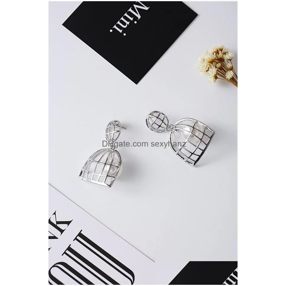 2017 arrival pearl cage dangle earrings for women fashion pearl birdcages pendant lady chandelier earring luxury jewelry 