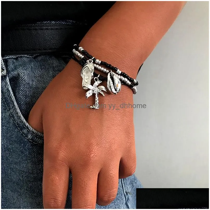 bohemian sea shell bracelets set for women pineapple pearl starfish charm string rope chains female boho hawaiian beach jewelry gift
