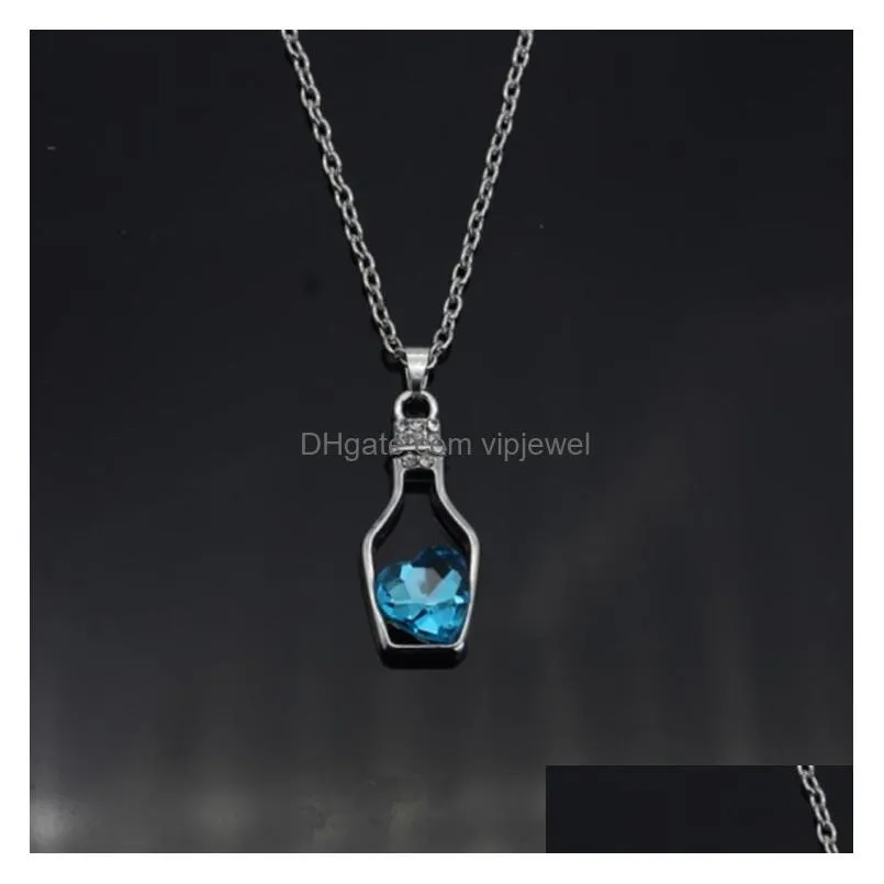  wishing bottle necklace girl brief paragraph drift bottles crystal love heart pendant necklace for valentines day gifts