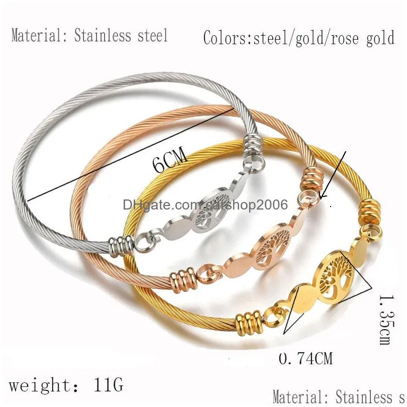 stainless steel tree of life charm bracelets for women gold silver rose gold bangle fashion jewelry gift