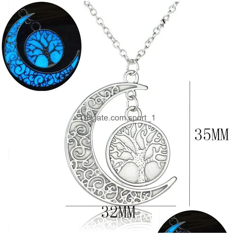 fashion glowing in the dark moon necklaces for women hollow tree of life heart mom letter luminous pendant chains designer jewelry