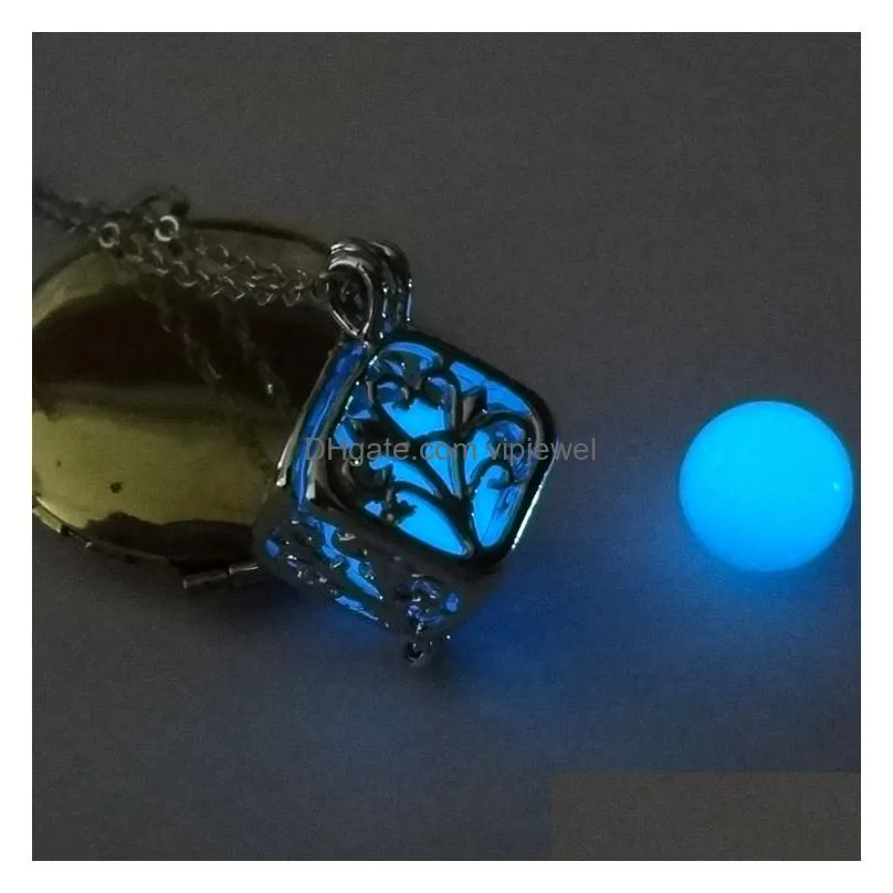  fashion women luminous hollow out locket pendant glow in the dark necklace square box necklace engagement gifts top quality