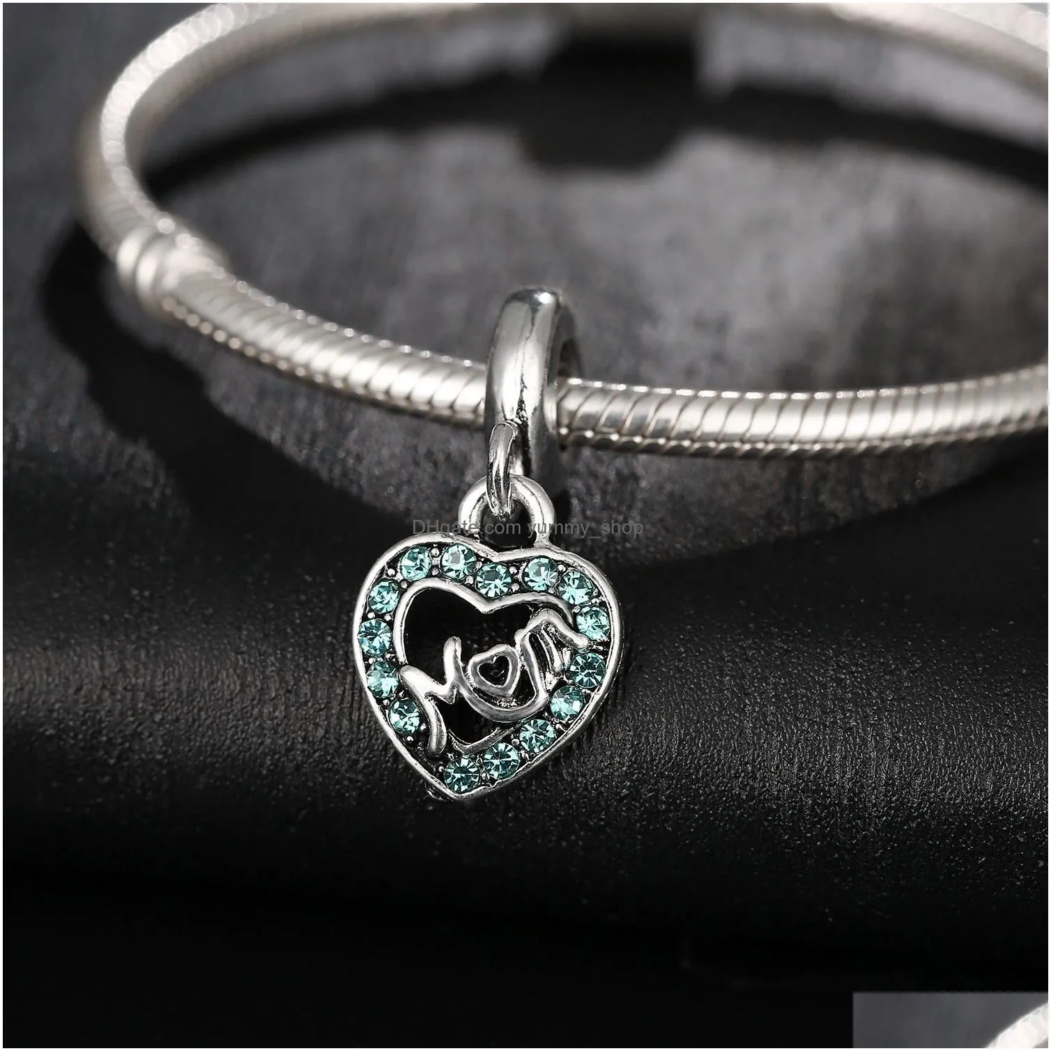 mothers day jewelry crystal rhinestone mom beads charm silver big hole loose spacer craft bead pendant fit bracelet for jewelry