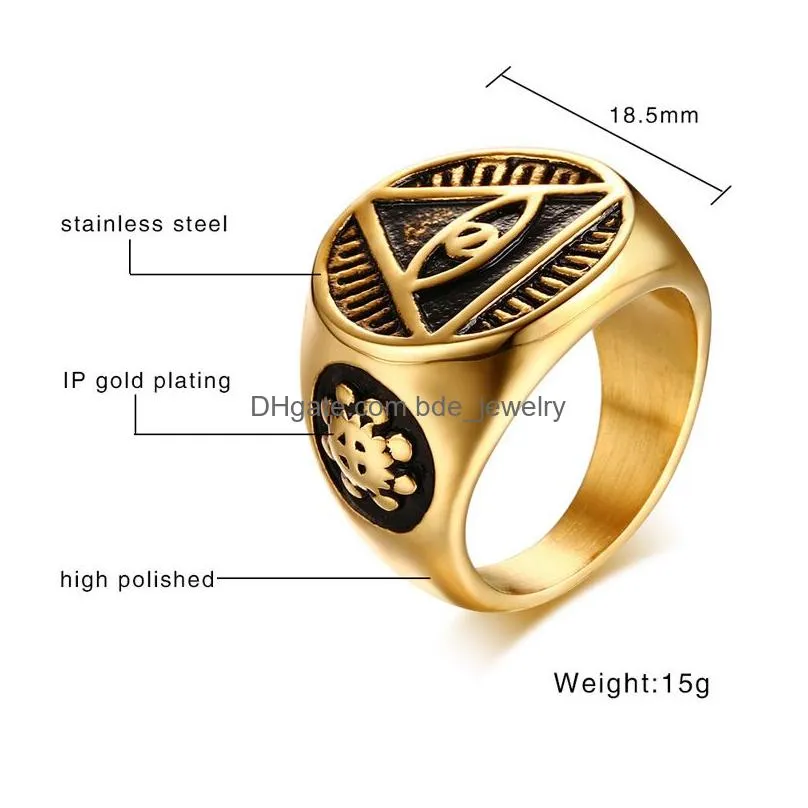 316l stainless steel mens illuminati the all-seeing-eye rings pyramid eye of providence symbol religious ring for hip hop jewelry