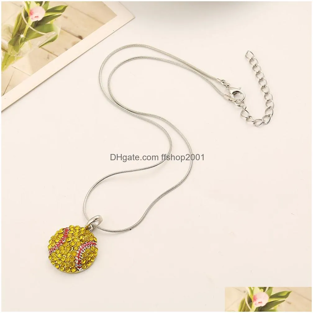 high quality ball sports necklace crystal rhinestone softball baseball basketball pendant snake chains for women men s fans fashion