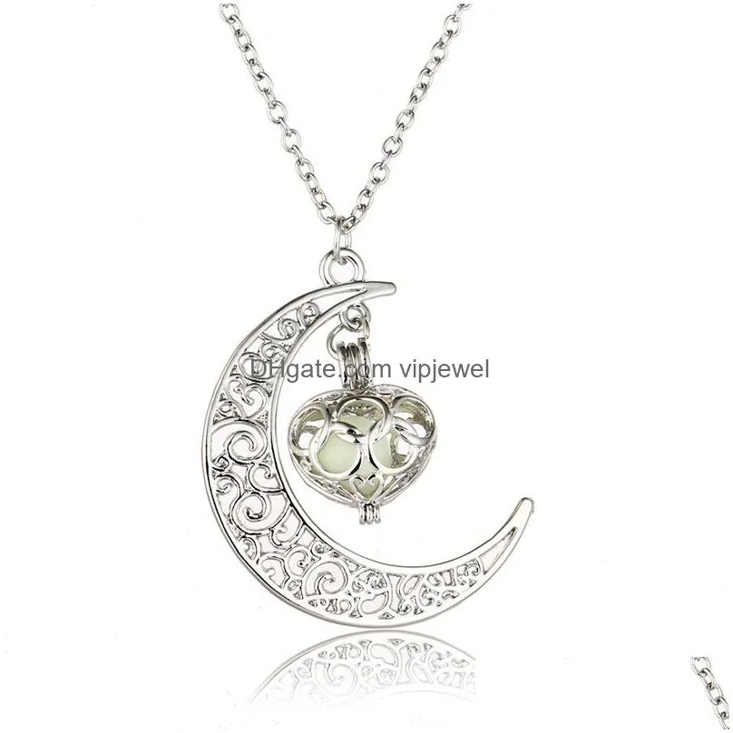 essentials oil diffuser necklace the moon heart glow in the dark aromatherapy lockets pendant glowing necklace for women fashion