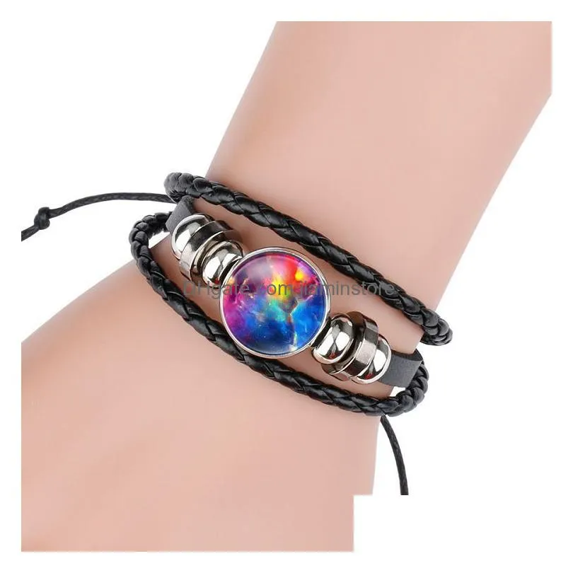 space galaxy nebula bracelets for women men gem star moon universe starry glass cabochon charm woven leather bangle jewelry gift