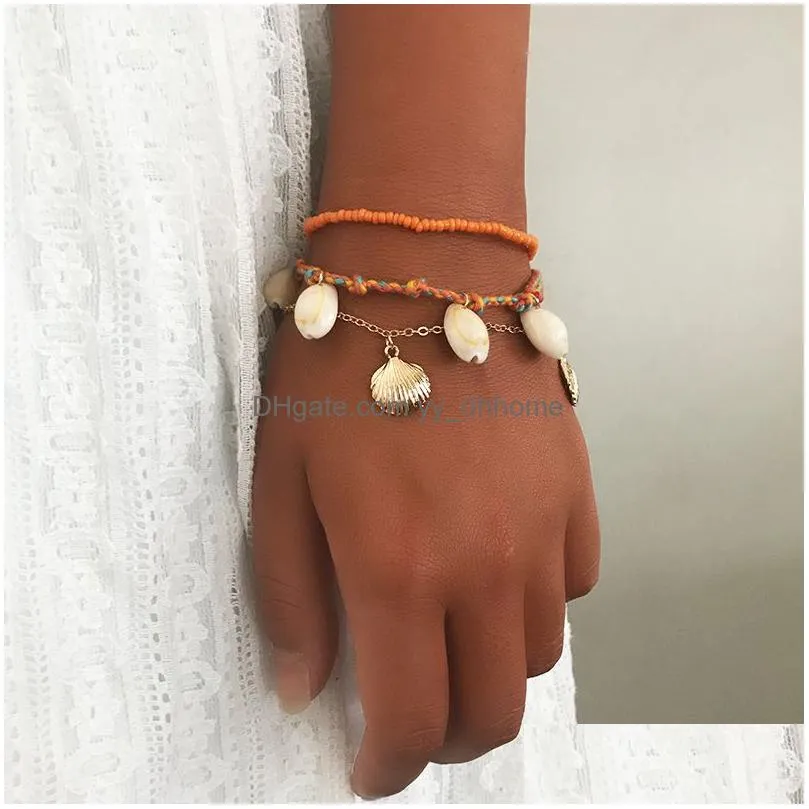 bohemian sea shell bracelets set for women pineapple pearl starfish charm string rope chains female boho hawaiian beach jewelry gift