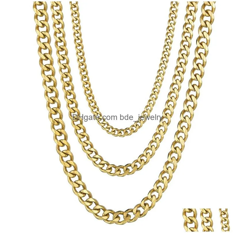 3mm 5mm 7mm stainless steel cuban link chains for women men 18k gold plated titanium steel choker necklace fashion jewelry