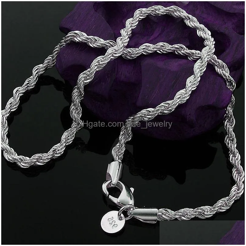 16-30inches 2mm 925 sterling silver twisted rope chain necklace for women men fashion diy jewelry in bulk