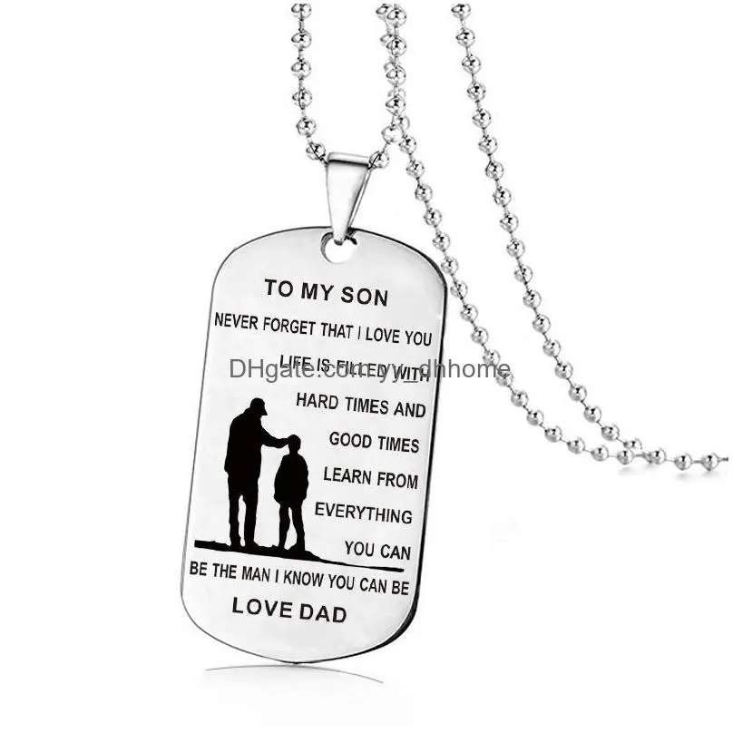 stainless steel to my son to my daughter necklaces for boys girls inspirational letter dog tag pendant beads chains dad mom jewelry