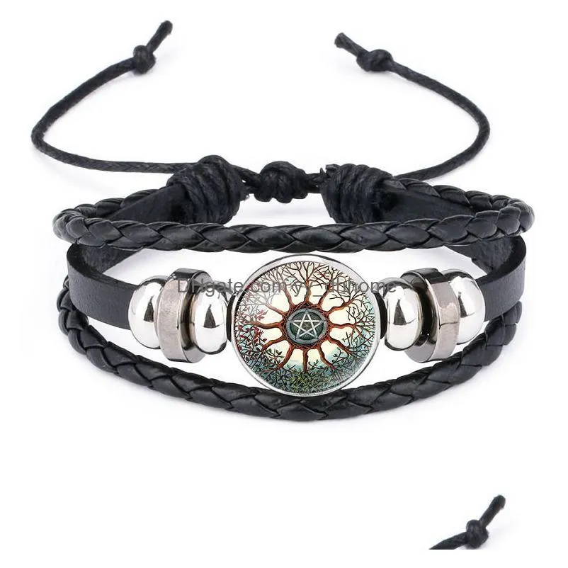 ancient egypt pentacle mysterious sign bracelets for women men vintage retro pentagram charm leather wrap bangle fashion jewelry