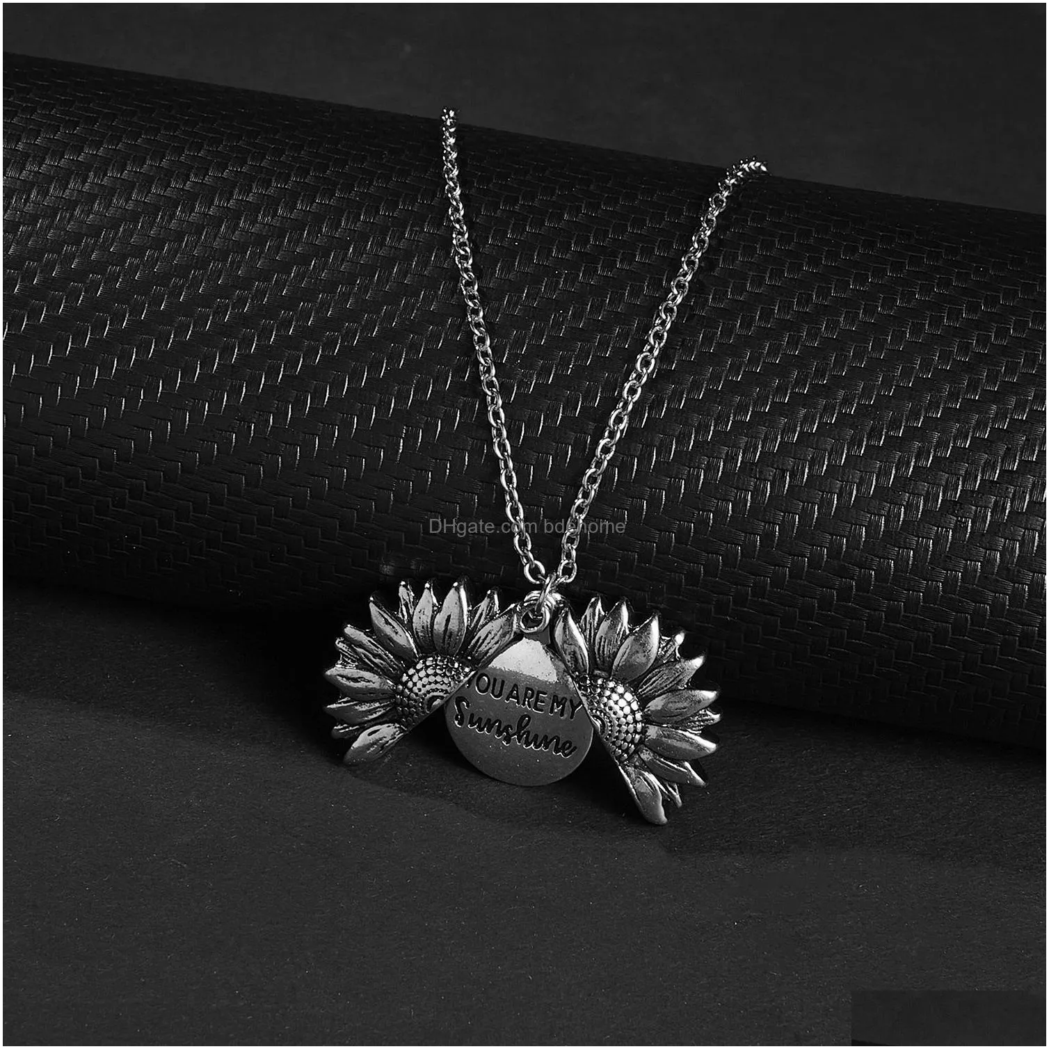 you are my sunshine sunflower necklaces for women gold open locket pendant long chain fashion inspirational jewelry gift