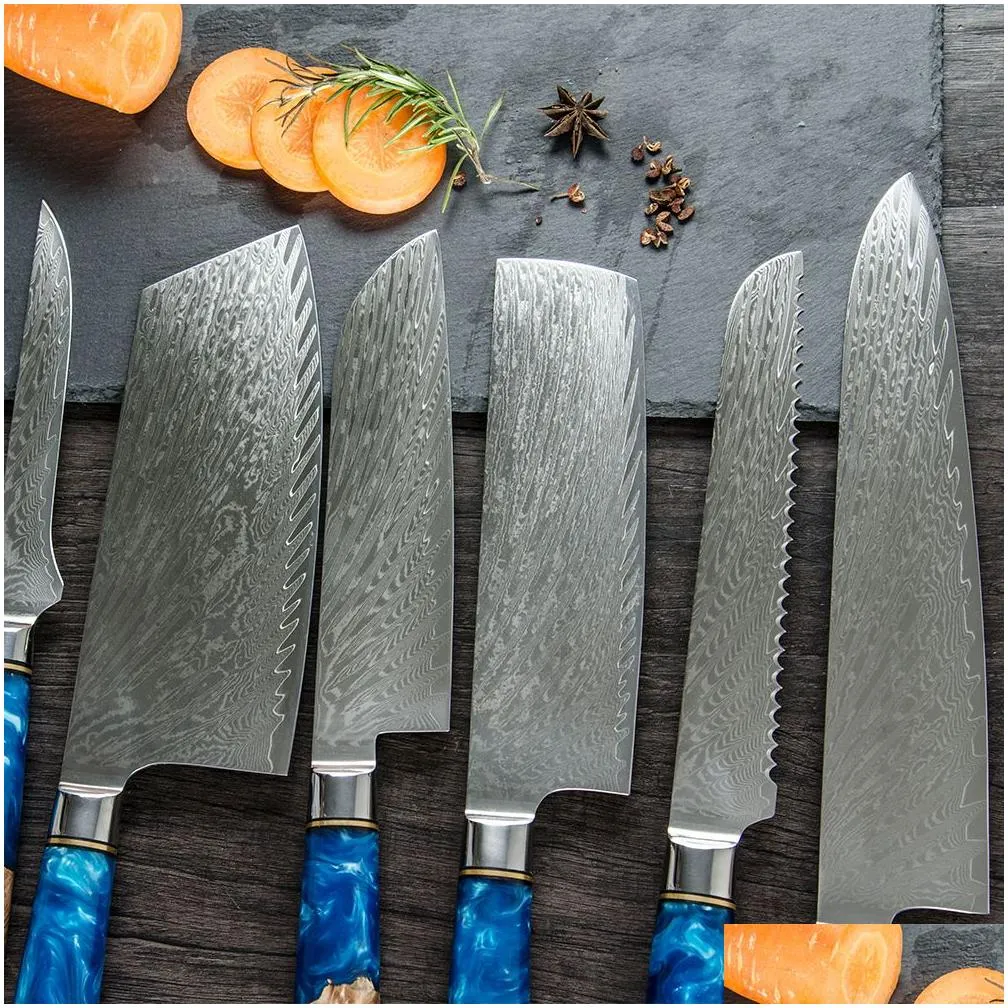 chef knife damascus steel 67 layer vg10 professional japanese knife sharp cleaver slicing kiritsuke gyuto kitchen cooking knifesknife stable solid wood