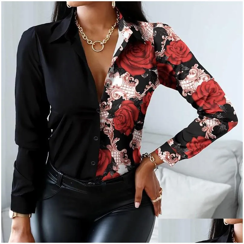 womens blouses shirts 18 colors wholesale women fashion shirt 2021 lady long sleeve blouse turn-down collar button design print