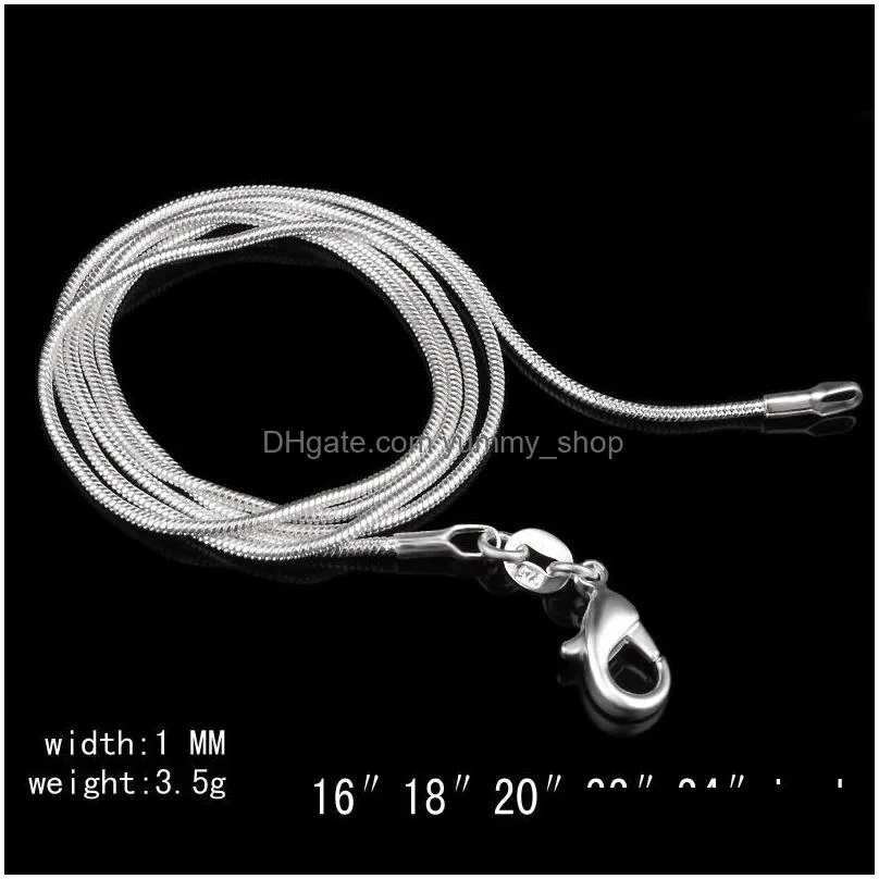 925 sterling silver smooth snake chains necklaces for women fashion jewelry lobster clasp 1mm chain size 16-30 inch