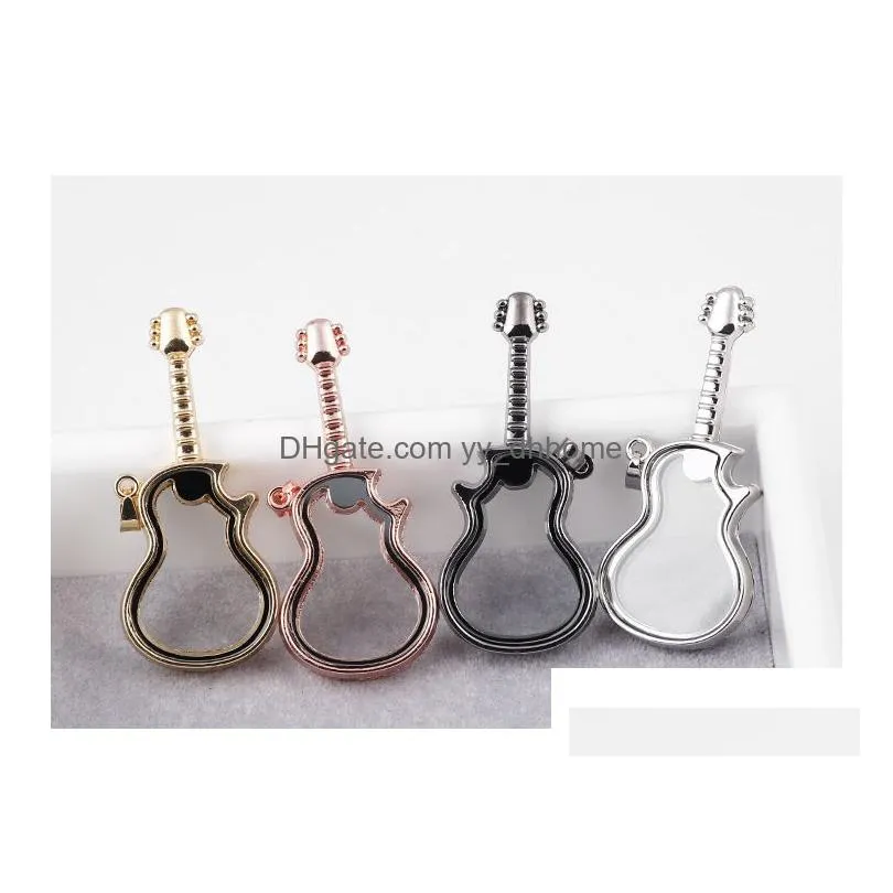 fashion music guitar living memory magnetic locket 4 color floating instrum glass lockets pendant charms fit necklace jewelry