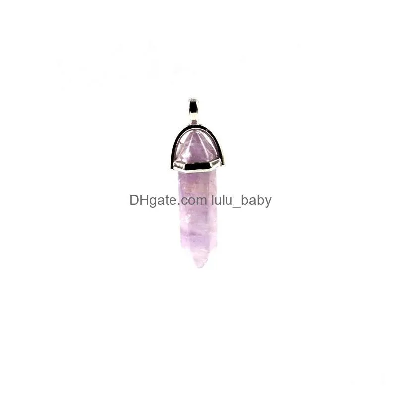 50 colors natural crystal quartz healing point pendant gemstone hexagon shape chakra stone charm without chain necklace jewelry in