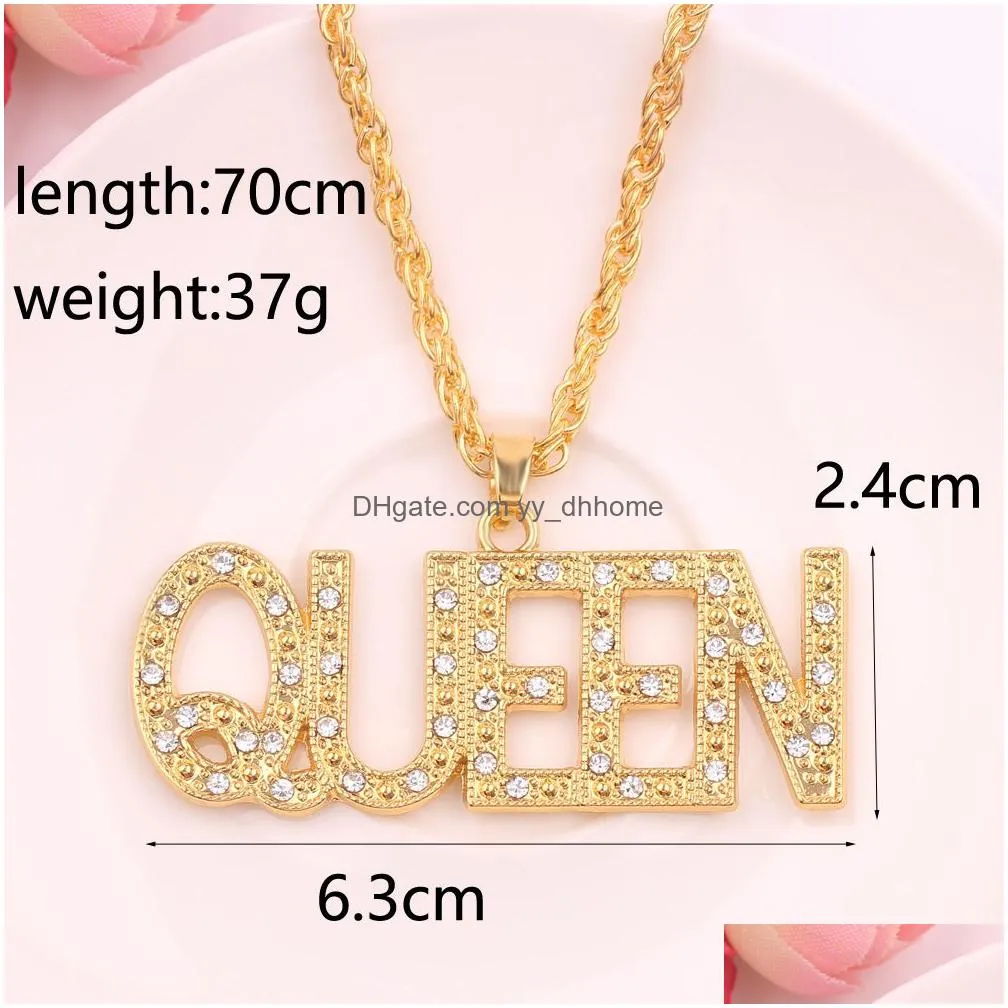 hip hop her king and his queen couple necklaces for women men iced out letter pendant gold chains hiphop rapper jewelry gift