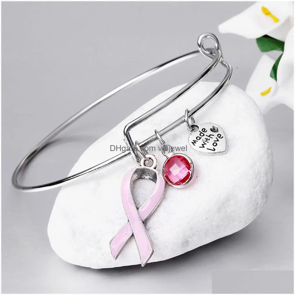  pink ribbon charm breast cancer awareness bracelets for women designer extendable wire cute bangle nursing survivor jewelry gift