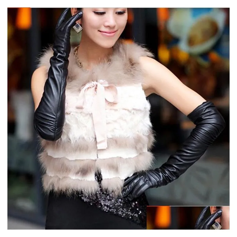 s m l womens black color long faux pu leather gloves fashion women party dresses evening dress gloves 