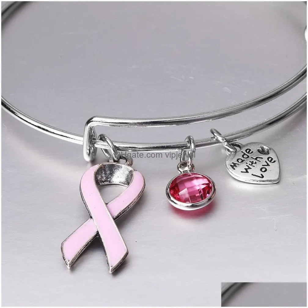  pink ribbon charm breast cancer awareness bracelets for women designer extendable wire cute bangle nursing survivor jewelry gift