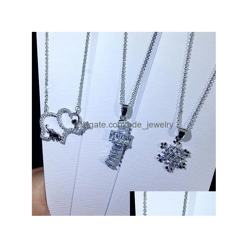 mixed style korean luxury cubic zirconia cz pendant necklaces crystal diamond charm silver plated choker chain for women jewelry in