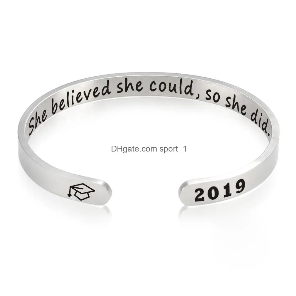 she believed she could so she did open bracelet for women men letter bachelor cap stainless steel inspirational cuff bangle jewelry