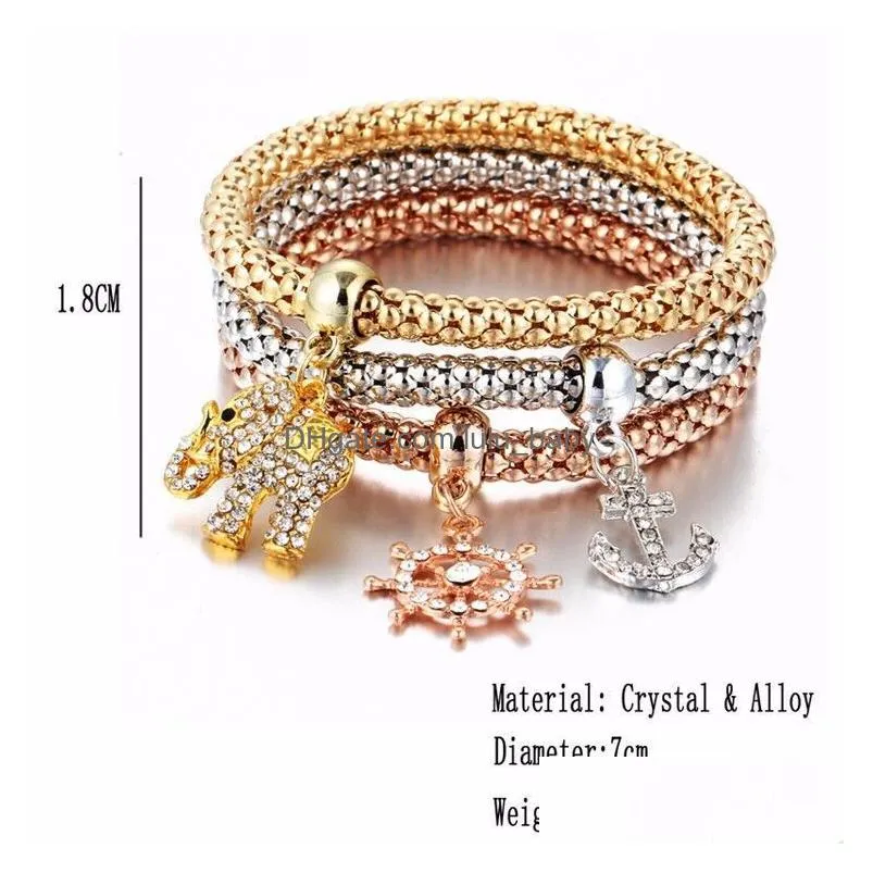 13style elastic crystal bracelet set heart key lock crown tree of life skull elephant owl charm bangle for women men fashion jewelry