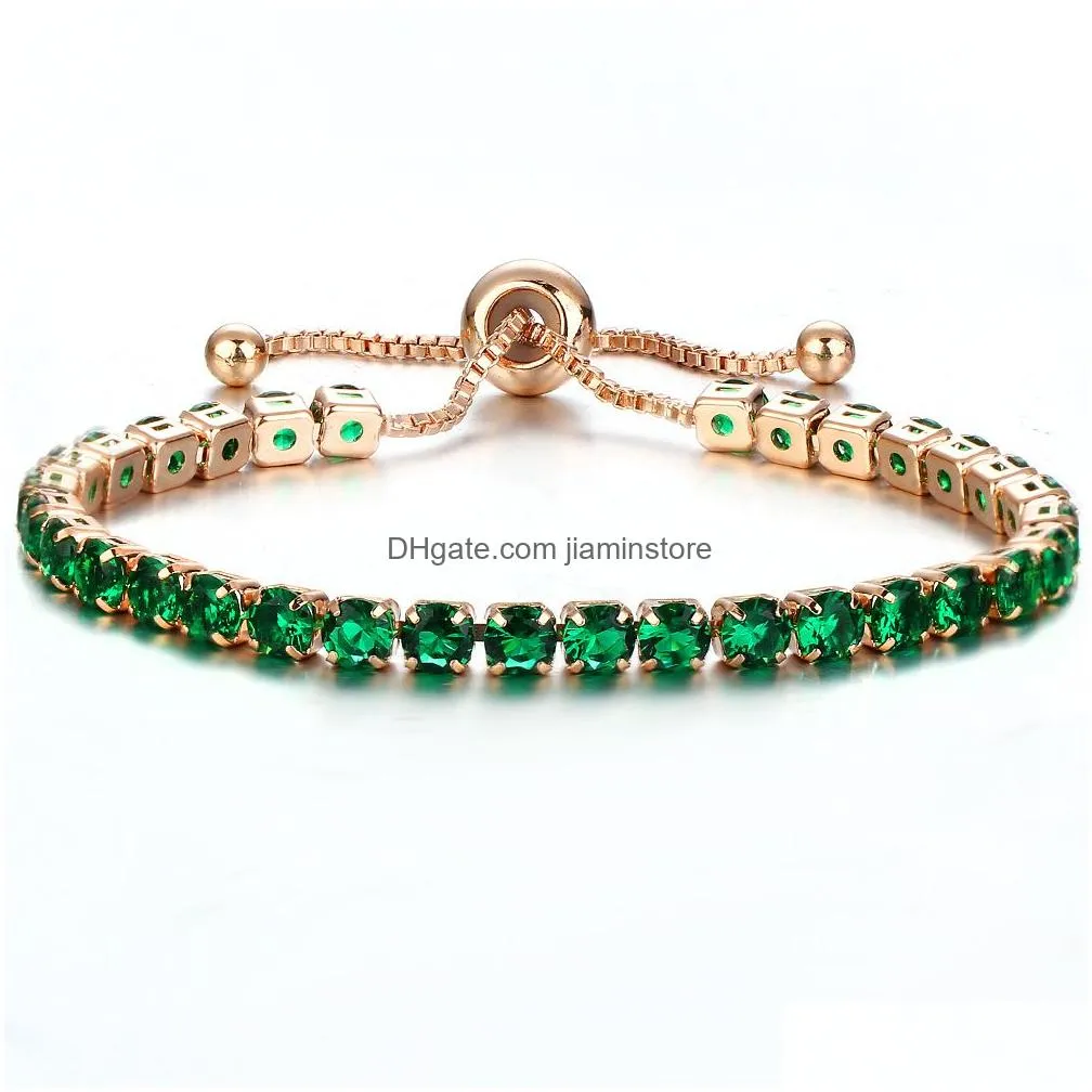 luxury austrian crystal tennis bracelets for women 1 row bling cubic zirconia gold silver adjustable bracelet bangle fashion wedding