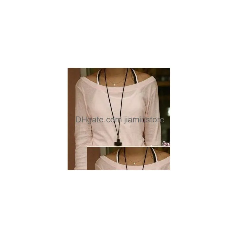 new simple wooden cross necklaces for women wood crucifix pendant with black brown string rope long chains fashion jewelry in bulk