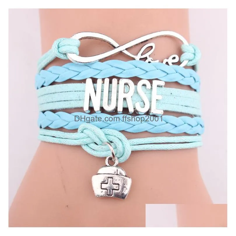  nurse braided leather rope bracelets medical kit bag charm love wrap bangle for women girl nurses day jewelry gift