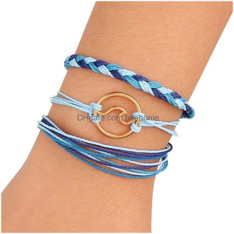 bohemian gold wave charm bracelet for women multi-layer weaving string rope chains mens bangle fashion boho jewelry gift