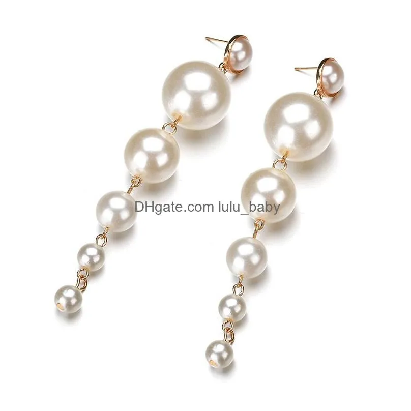 fashion long pearl dangle earrings for women hyperbolic faux simulated big pearl hypoallergenic tassel drop earrings wedding bride