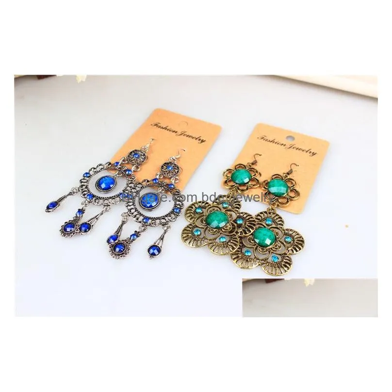 mix vintage boho ethnic earrings galzed diamond resin long tassel statement dangle bronze silver ear hook for women fashion jewelry in