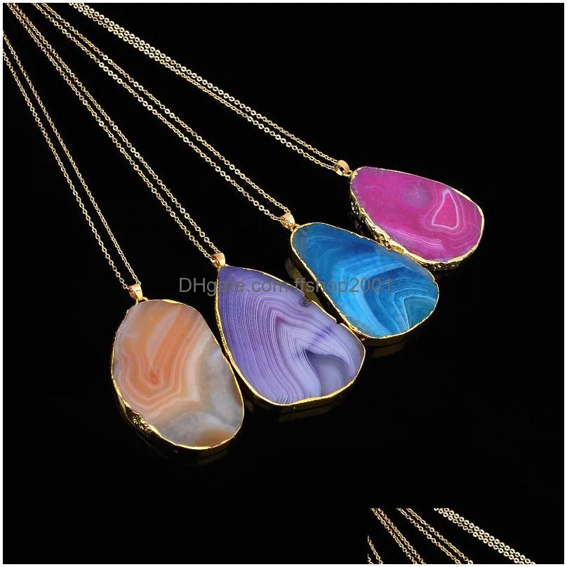  druzy healing necklaces geometric cutting lines natural crystal quartz stones pendant gold chains for women fashion jewelry gift