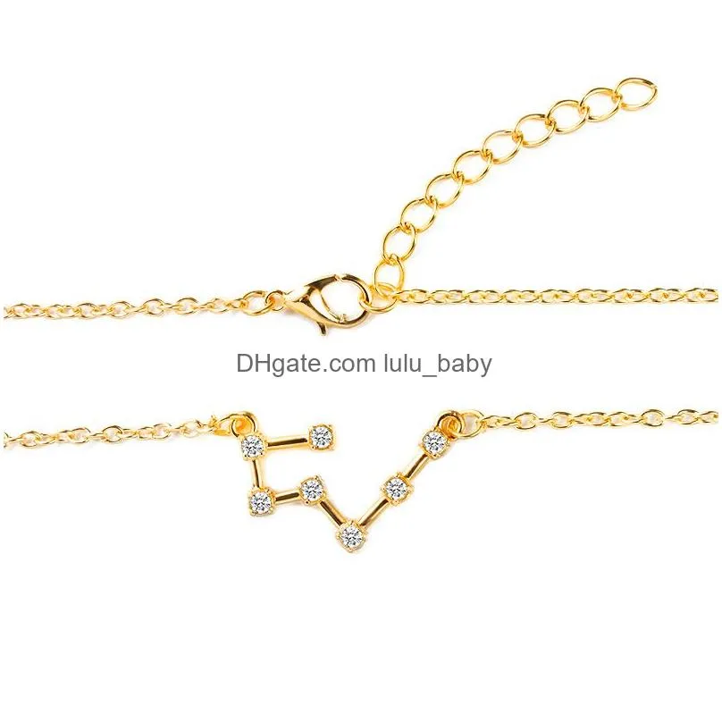 korean 12 zodiac sign necklaces bling cubic zirconia cz fake diamonds constellation pendant gold silver chains for women jewelry gift