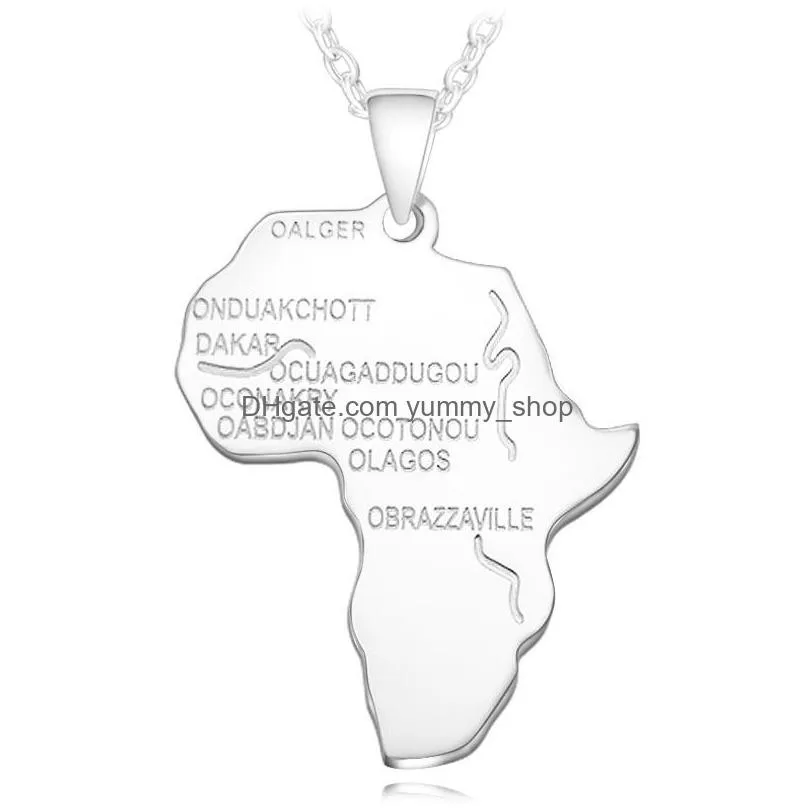 hip hop africa map pendant necklace men s gold silver rose gold black lettering african map charm link chain for women hiphop jewelry