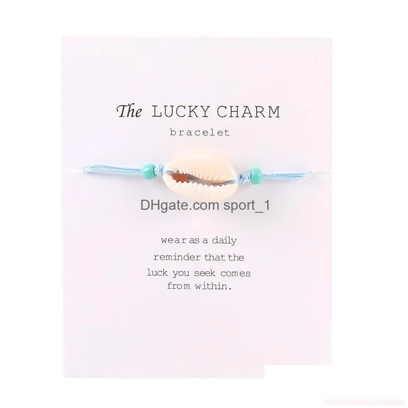  natural shell bracelet with lucky card beach seashell charm colorful string rope chains adjustable bangle for women men fashion