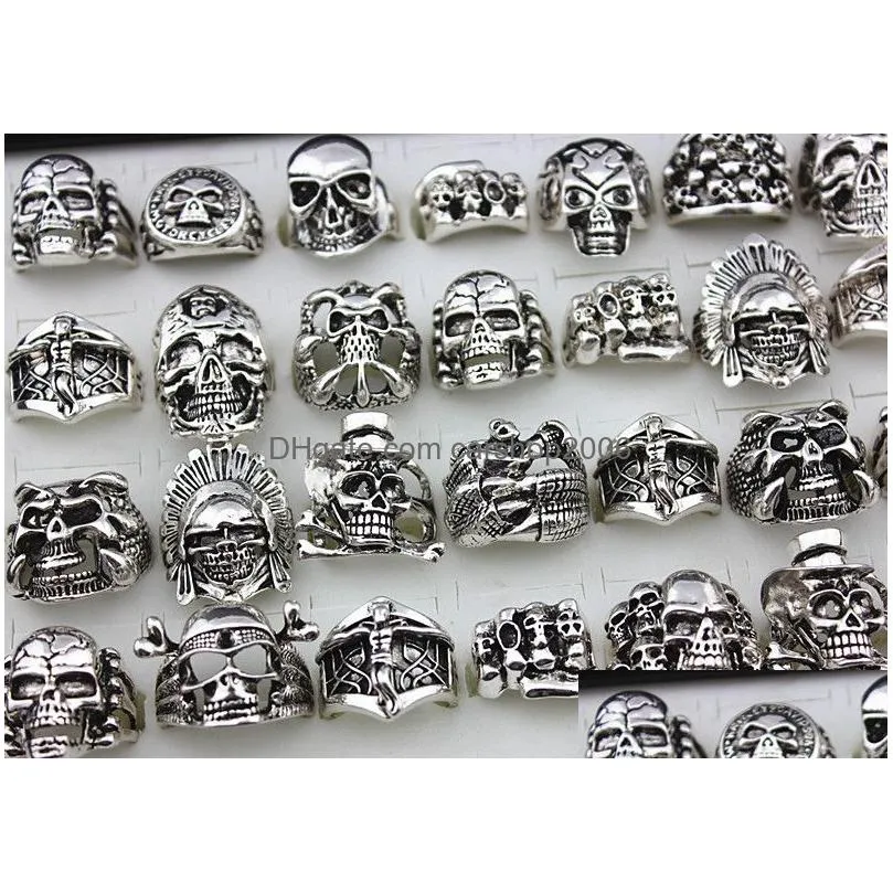 2017 gothic skull carved biker rings mens anti-silver retro punk rings for men s fashion jewelry mixed styles bulk lots 