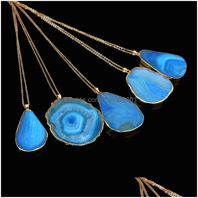  druzy healing necklaces geometric cutting lines natural crystal quartz stones pendant gold chains for women fashion jewelry gift