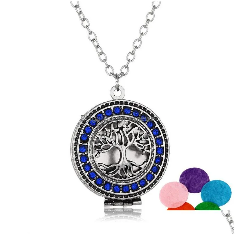  arrival tree of life aromatherapy necklace crystal rhinestone locket pendant essential oil diffuser necklaces for women fashion