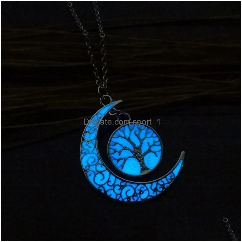 fashion glowing in the dark moon necklaces for women hollow tree of life heart mom letter luminous pendant chains designer jewelry