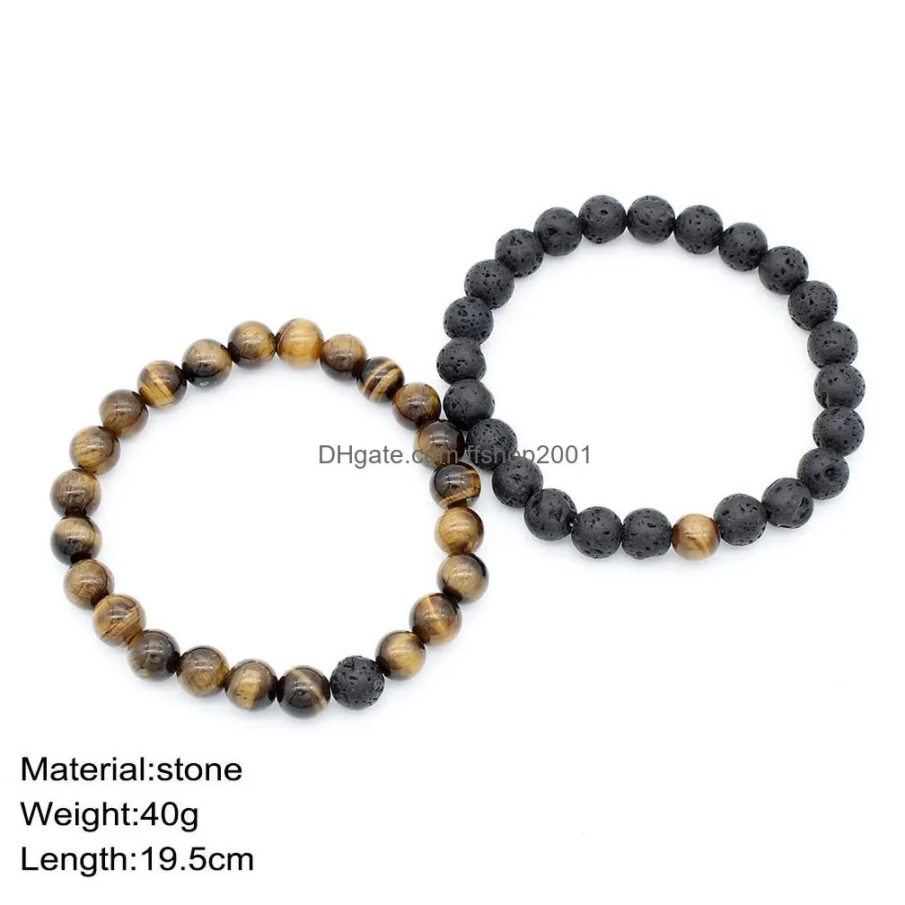 bulk natural stone couple bracelets set for women mens agate tiger eye charm essential oil diffuser lava rock beads bangle handmade