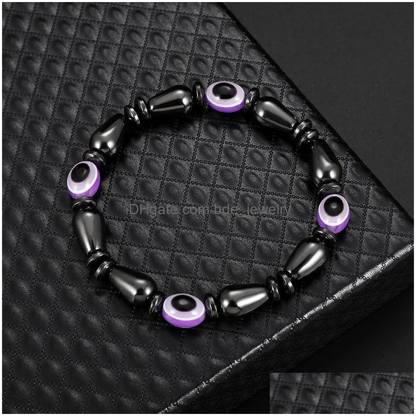 magnetic energy evil eye couple strands bracelet for men women power healthy black gallstone beaded chains bangle jewelry