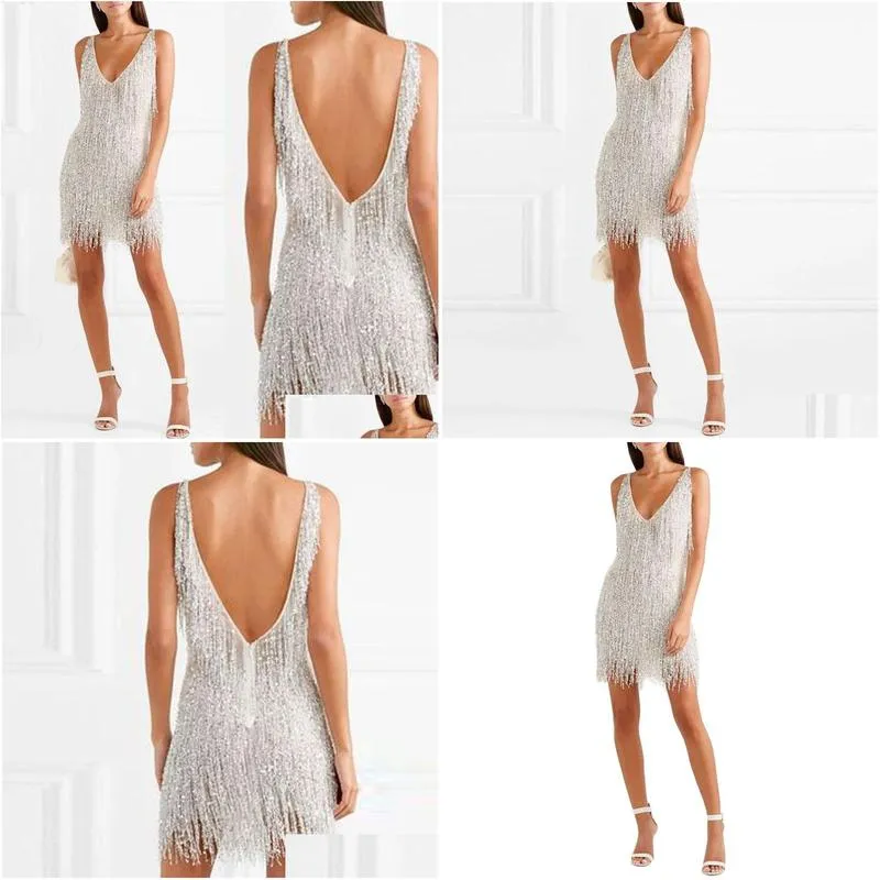 womens sexy fringed v-neck slim dress european and american foreign trade style
