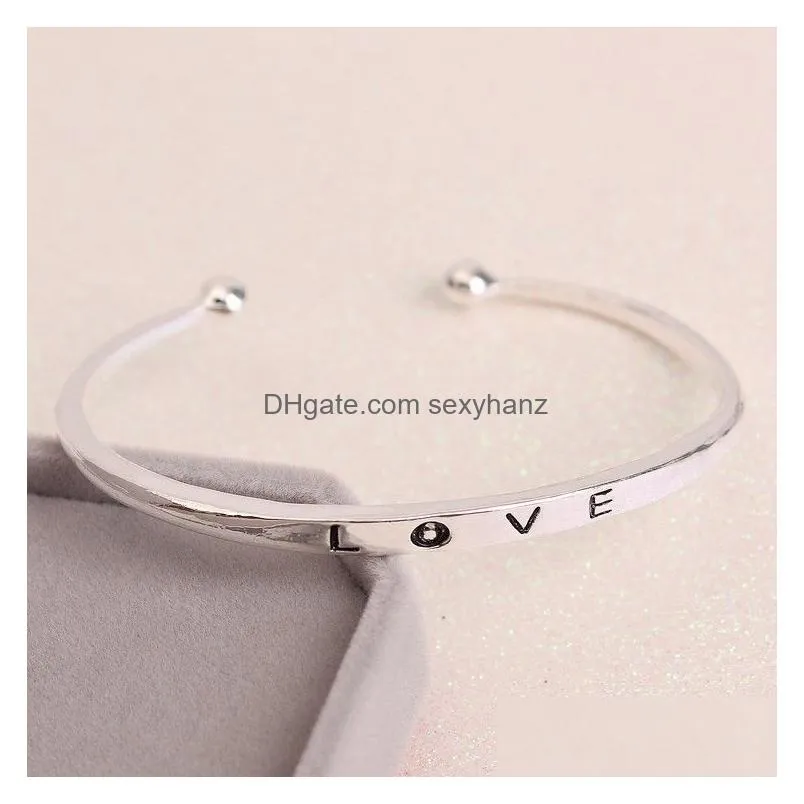 2017 fashion texture female minimalist love letter cuff bangles bracelets for women gold silver rose gold 3 colors valentines day