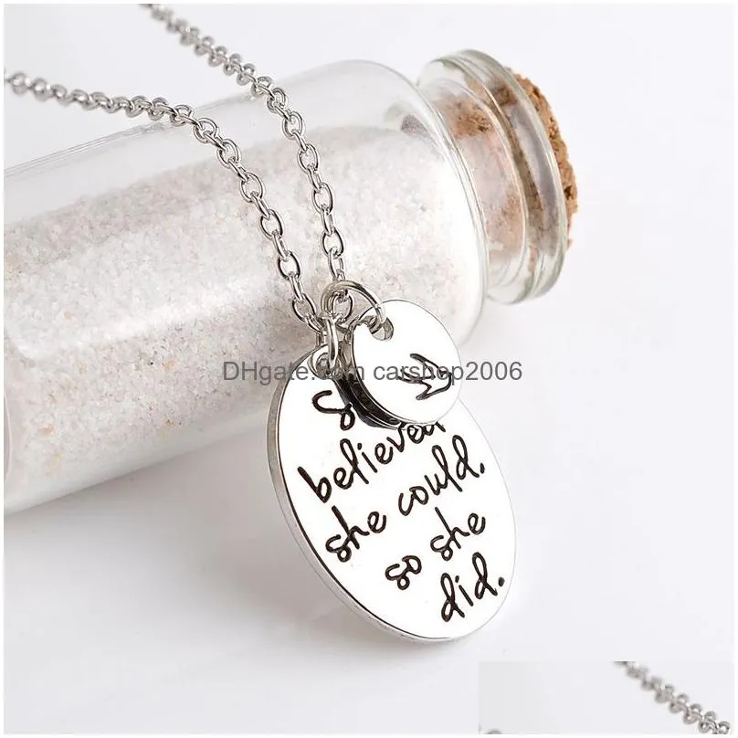 she believed she could so she did inspirational necklace men swallow letter word charms pendant necklace for women friends
